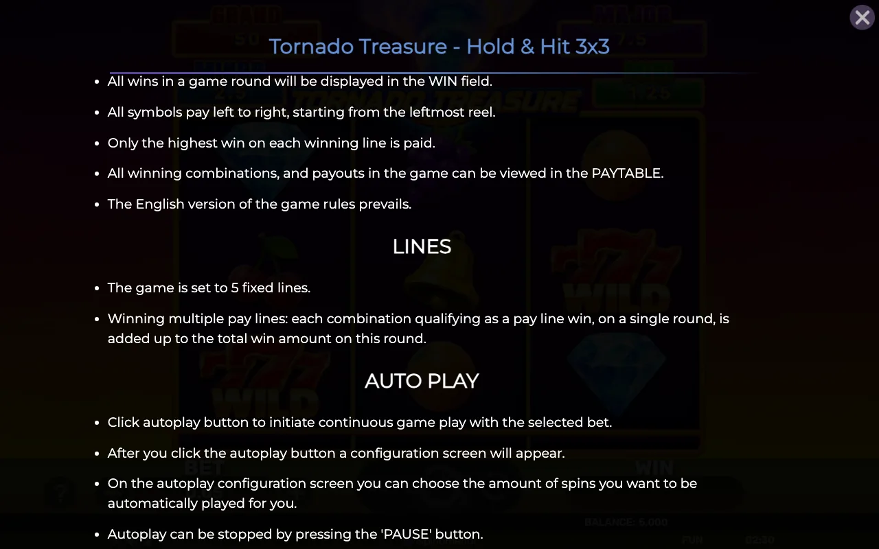 Game rules, page 7 — Tornado Treasure Holdhit 3x3
