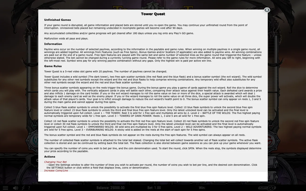 Game rules, page 1 — Tower Quest
