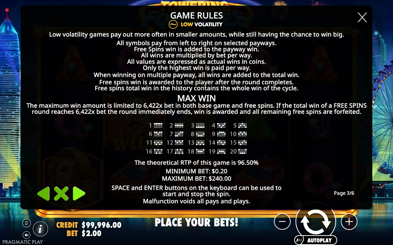 Game rules, page 3 — Towering Fortunes