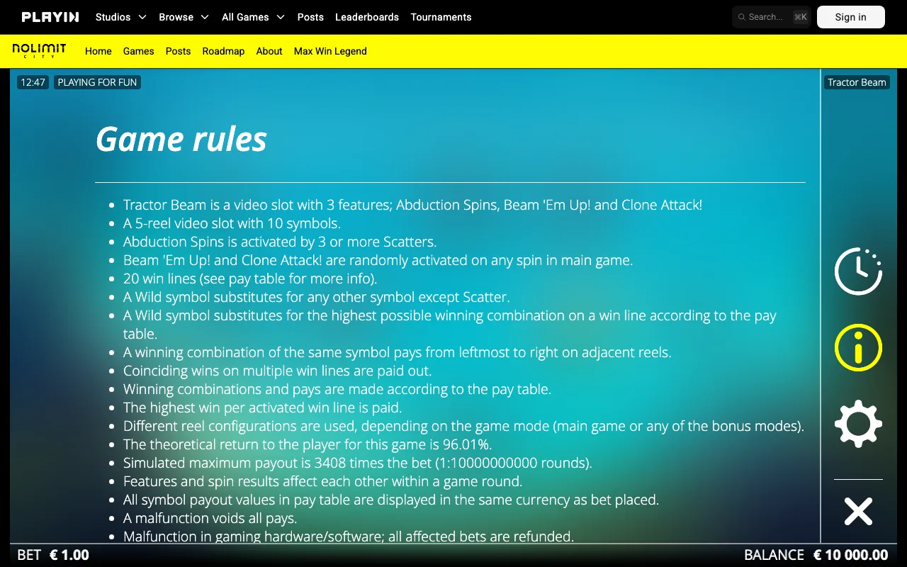Game rules, page 1 — Tractor Beam