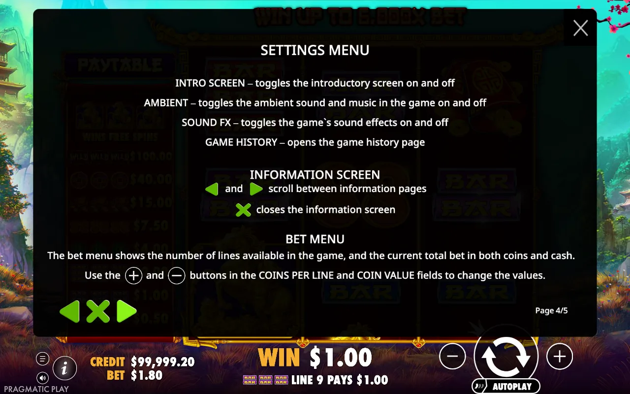 Settings menu — Treasure Horse