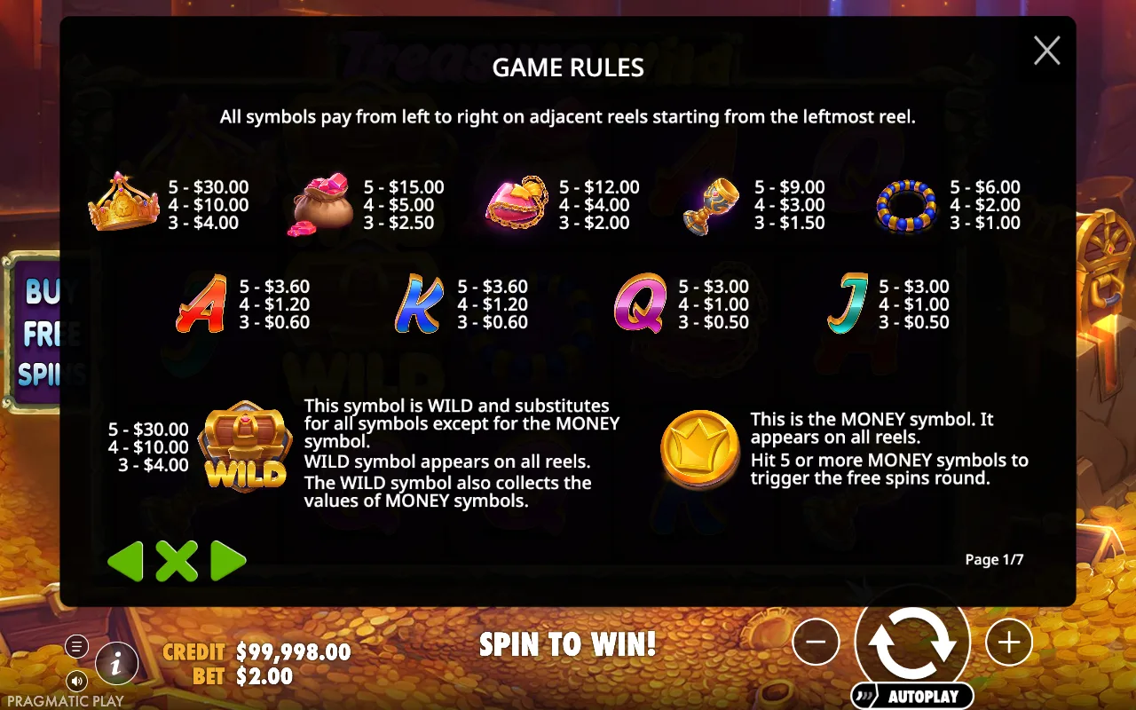 Game rules — Treasure Wild