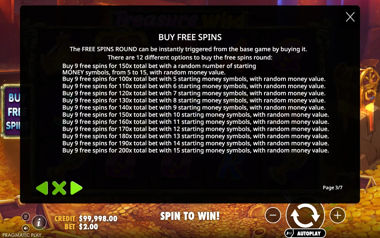 Buy free spins — Treasure Wild