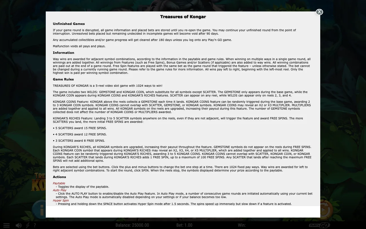 Game rules, page 1 — Treasures of Kongar