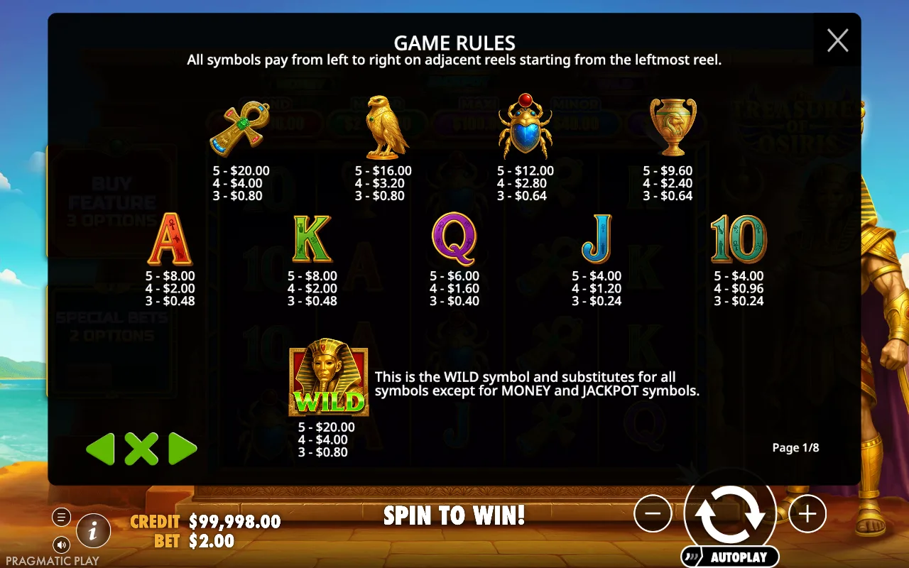 Game rules, page 1 — Treasures of Osiris