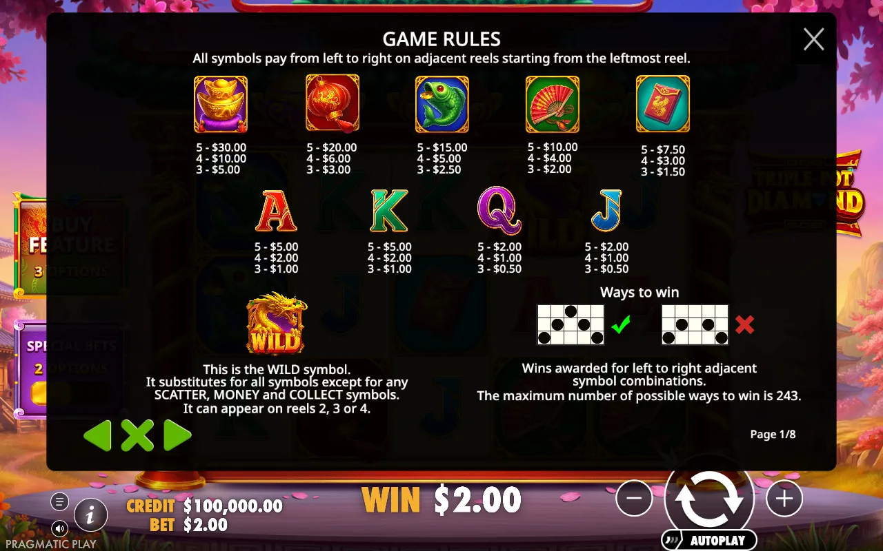 Game rules, page 1 — Triple Pot Diamond
