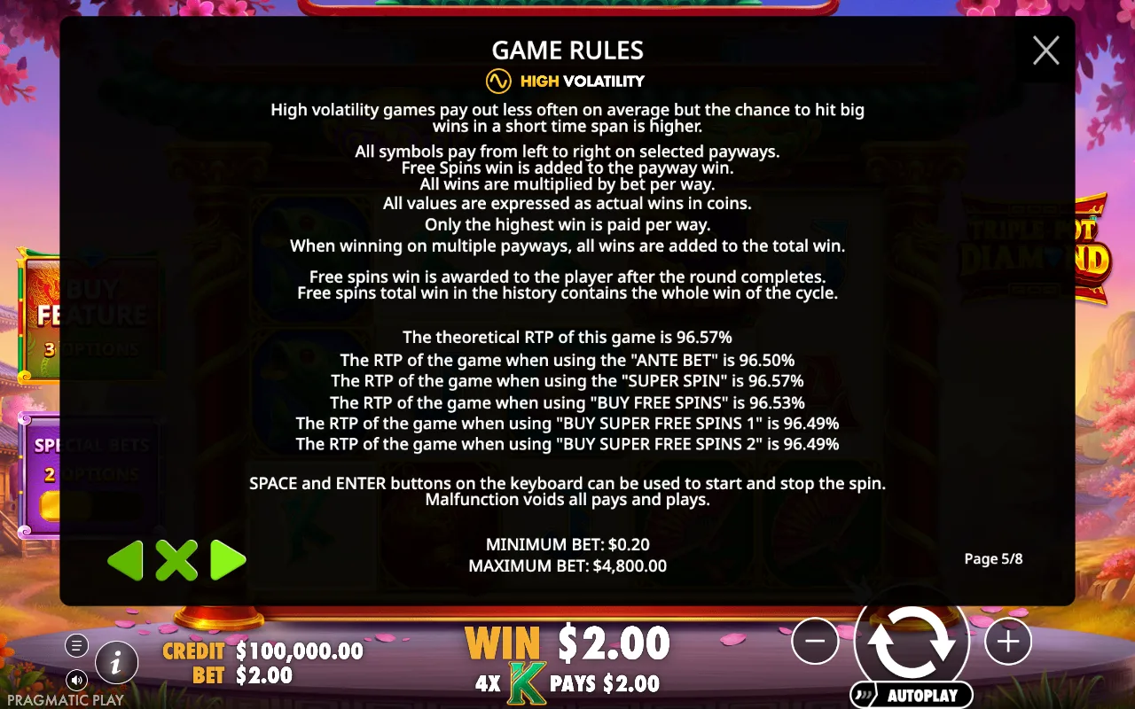 High volatility — Triple Pot Diamond
