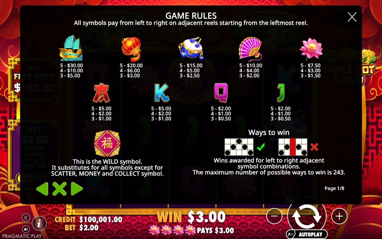 Game rules, page 1 — Triple Pot Gold