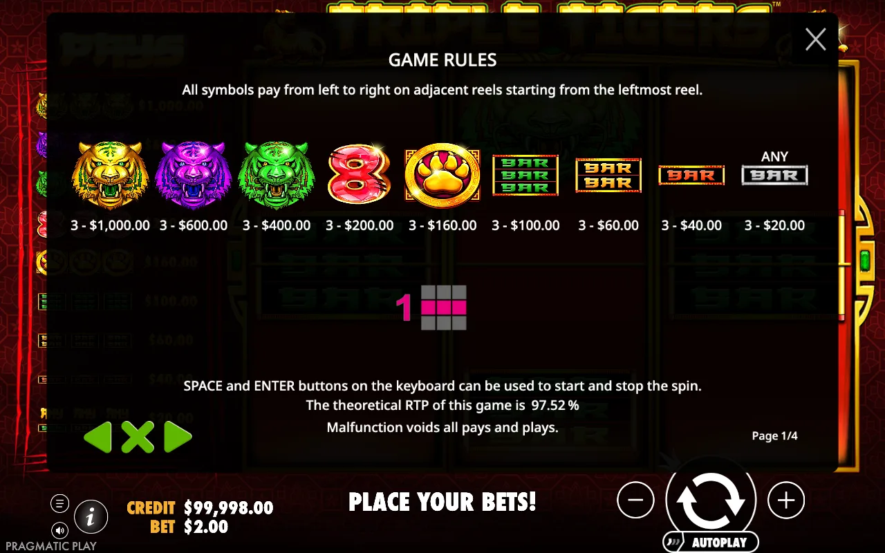 Game rules — Triple Tigers