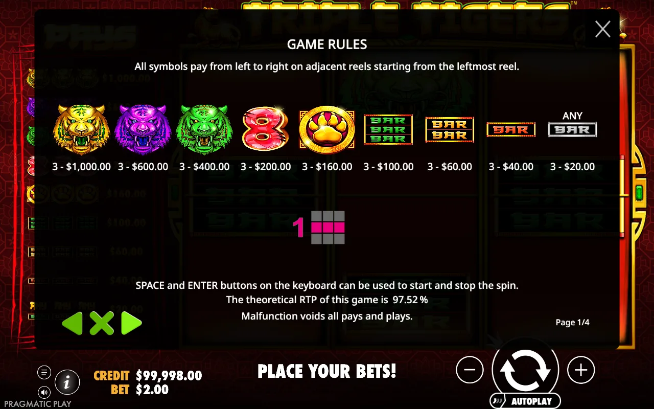 Game rules — Triple Tigers