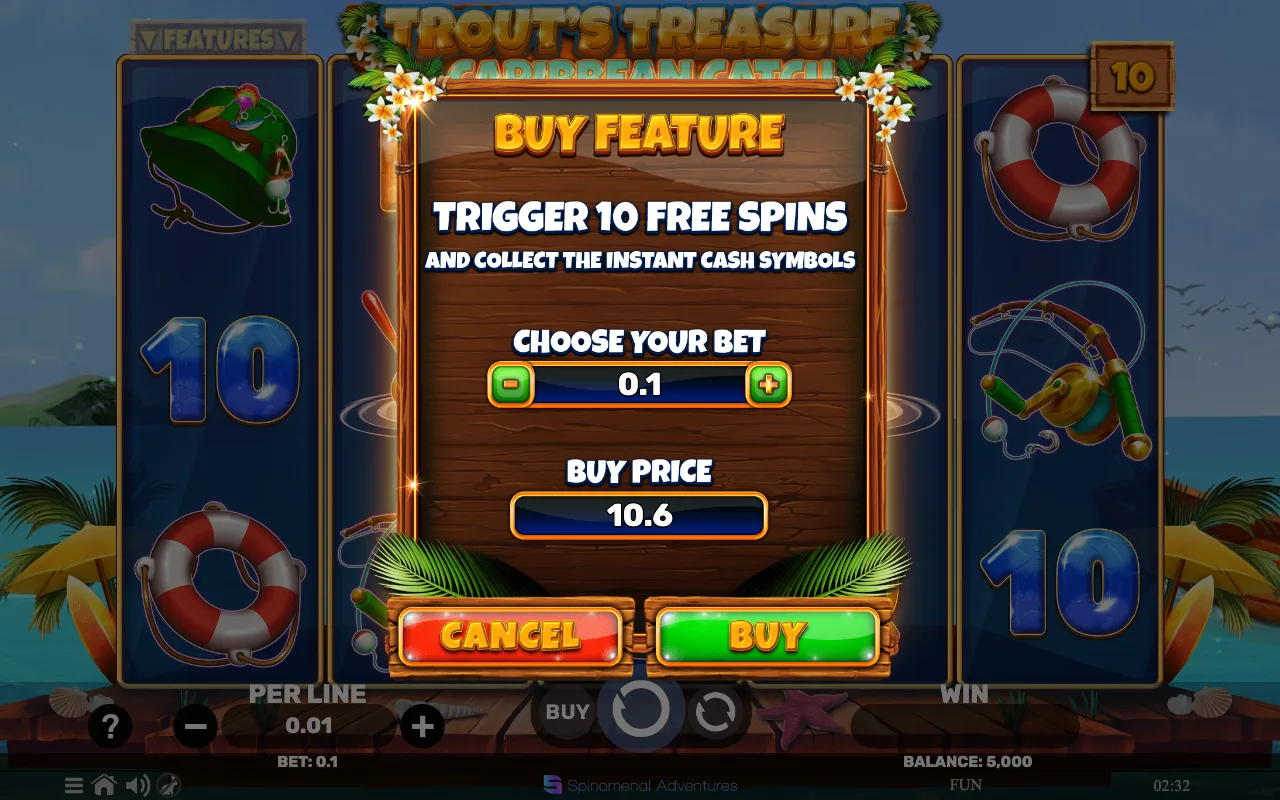 Buying the feature — Trouts Treasure Caribbean Catch