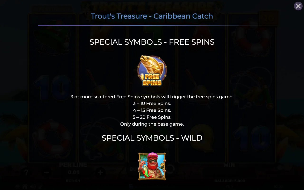 Special symbols - free spins — Trouts Treasure Caribbean Catch