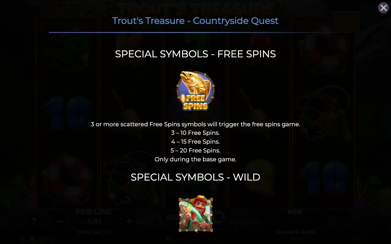Special symbols - free spins — Trouts Treasure Countryside Quest