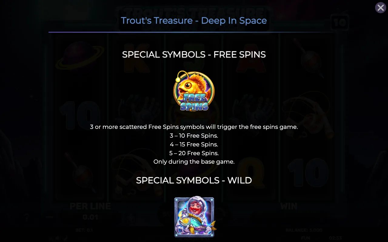 Special symbols - free spins — Trouts Treasure Deep in Space