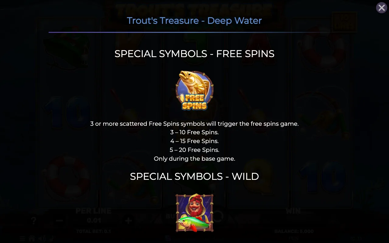 Special symbols - free spins — Trouts Treasure Deep Water