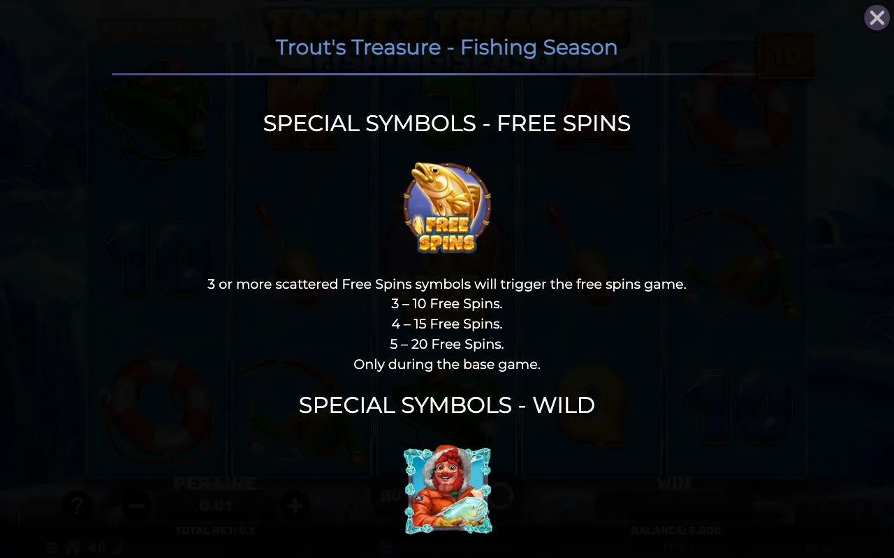 Special symbols - free spins — Trouts Treasure Fishing Season
