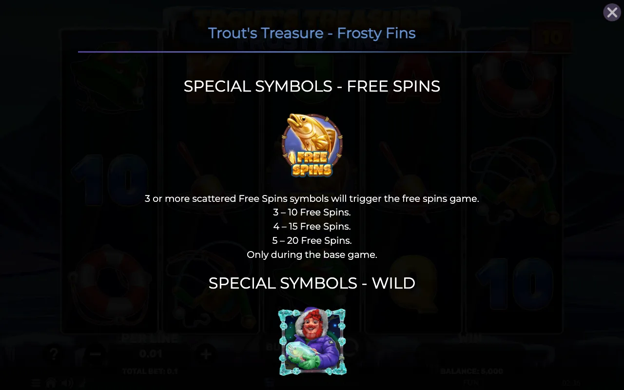 Special symbols - free spins — Trouts Treasure Frosty Fins