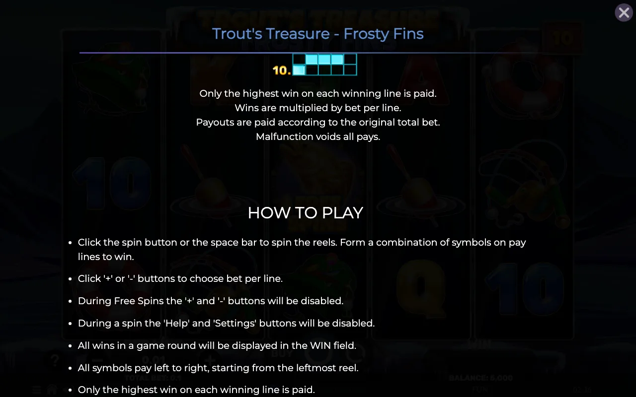 Game rules, page 6 — Trouts Treasure Frosty Fins