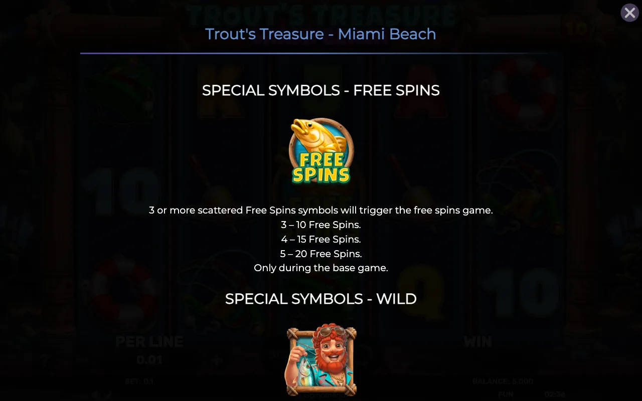 Special symbols - free spins — Trouts Treasure Miami Beach