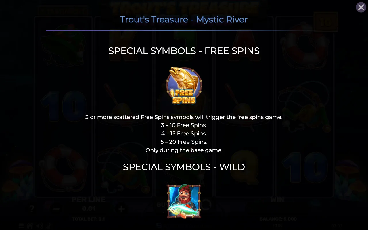 Special symbols - free spins — Trouts Treasure Mystic River