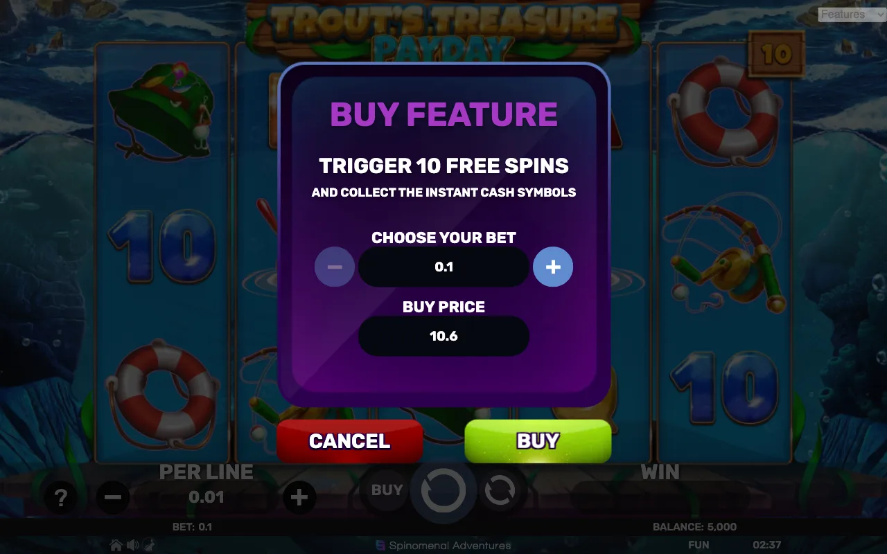 Buying the feature — Trouts Treasure Payday