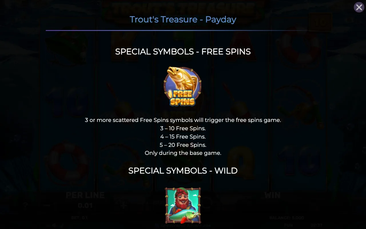 Special symbols - free spins — Trouts Treasure Payday