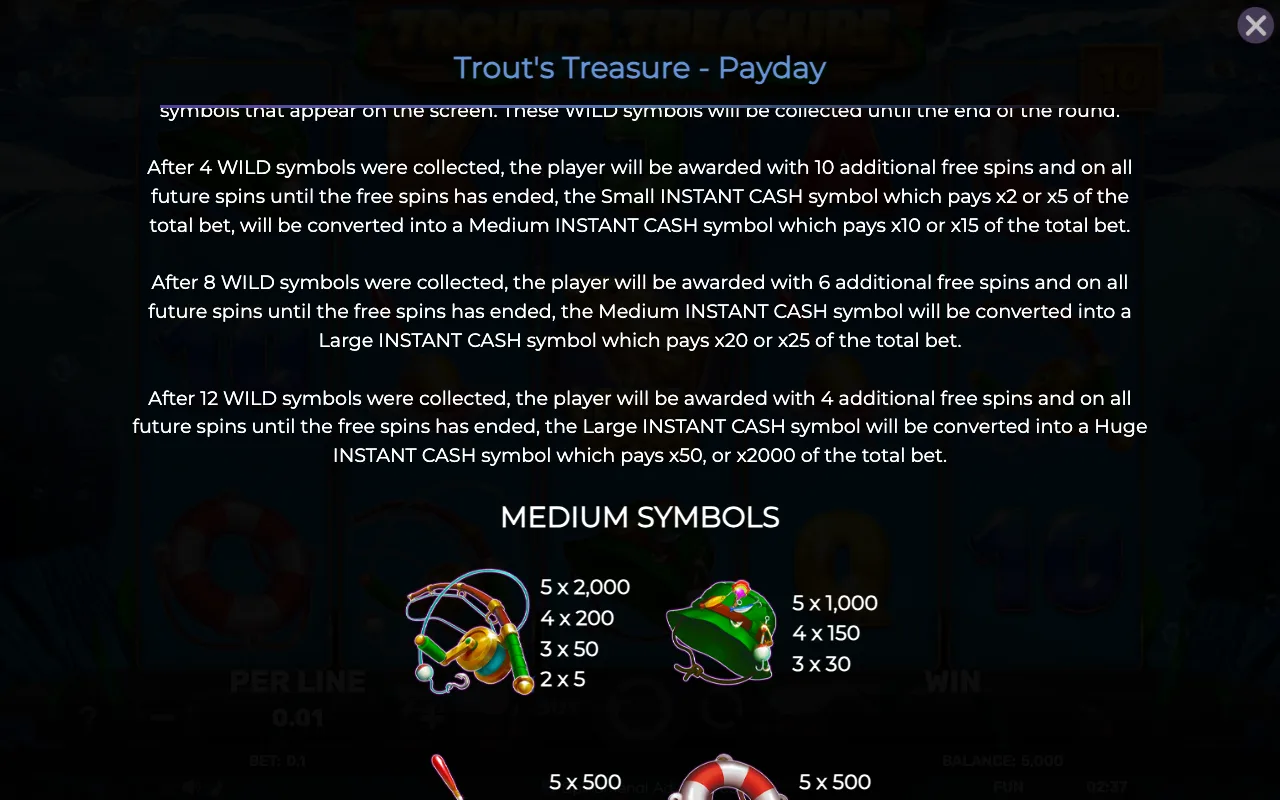 Game rules, page 3 — Trouts Treasure Payday