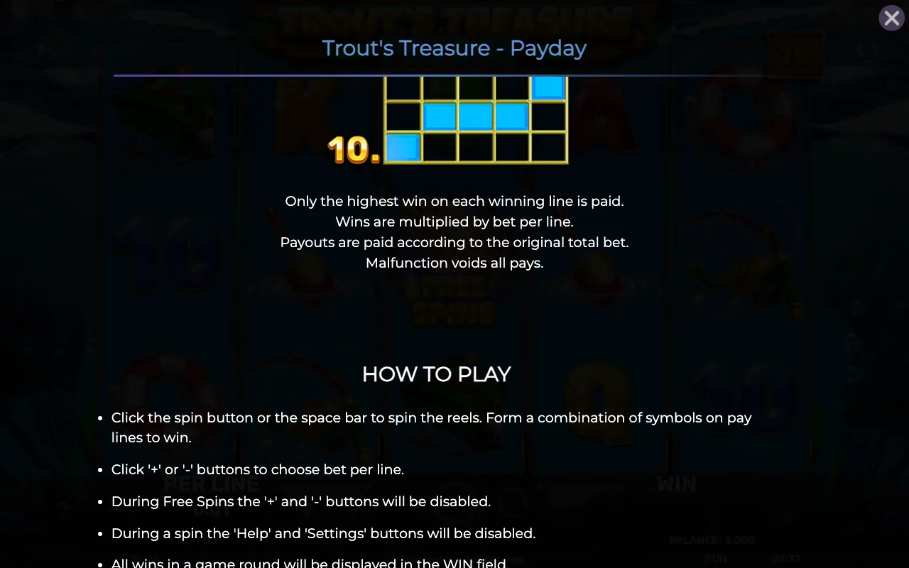 Game rules, page 6 — Trouts Treasure Payday