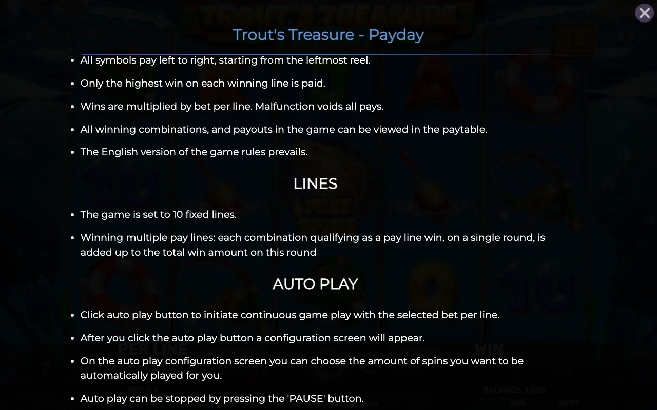 Game rules, page 7 — Trouts Treasure Payday