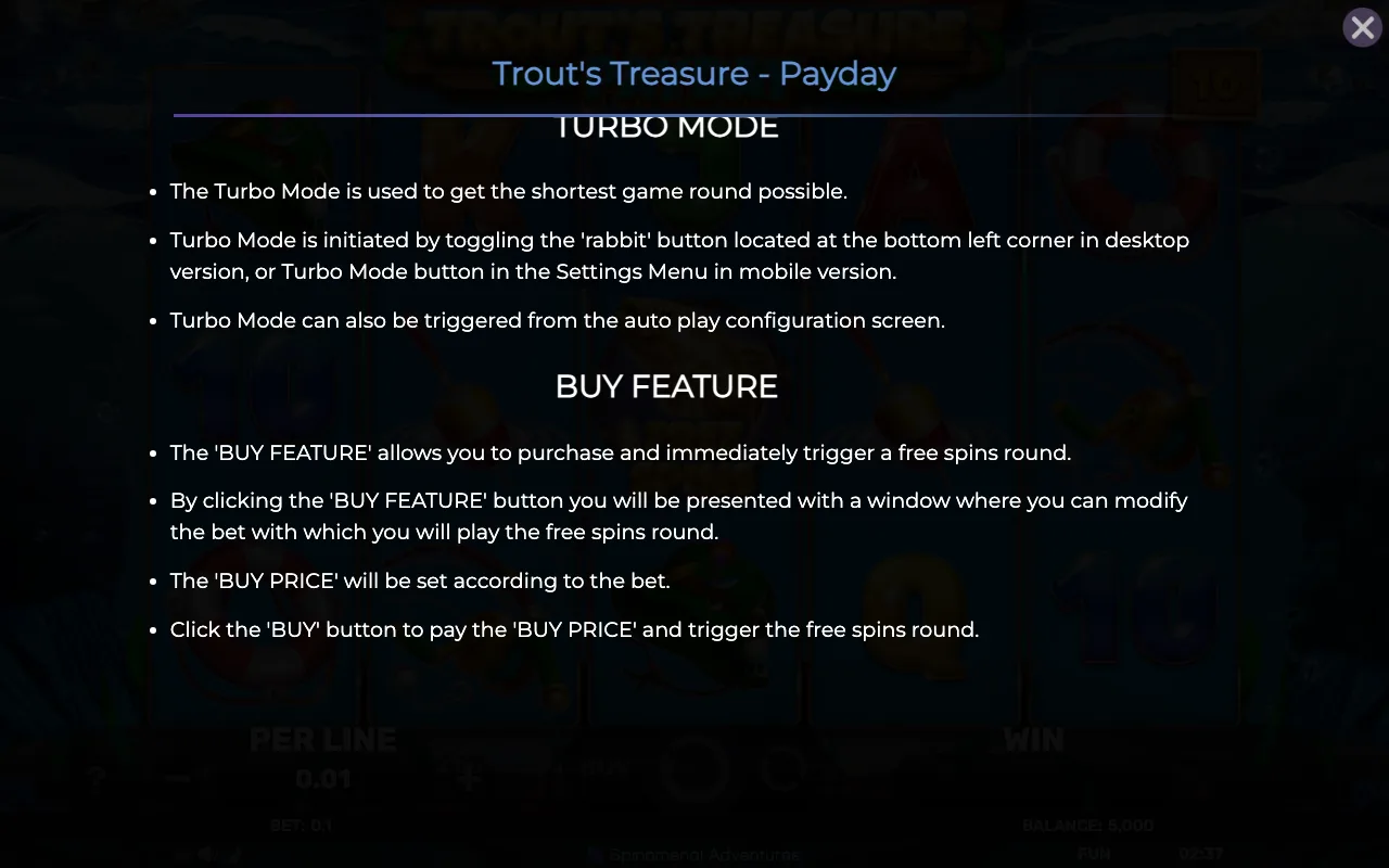 Game rules, page 8 — Trouts Treasure Payday