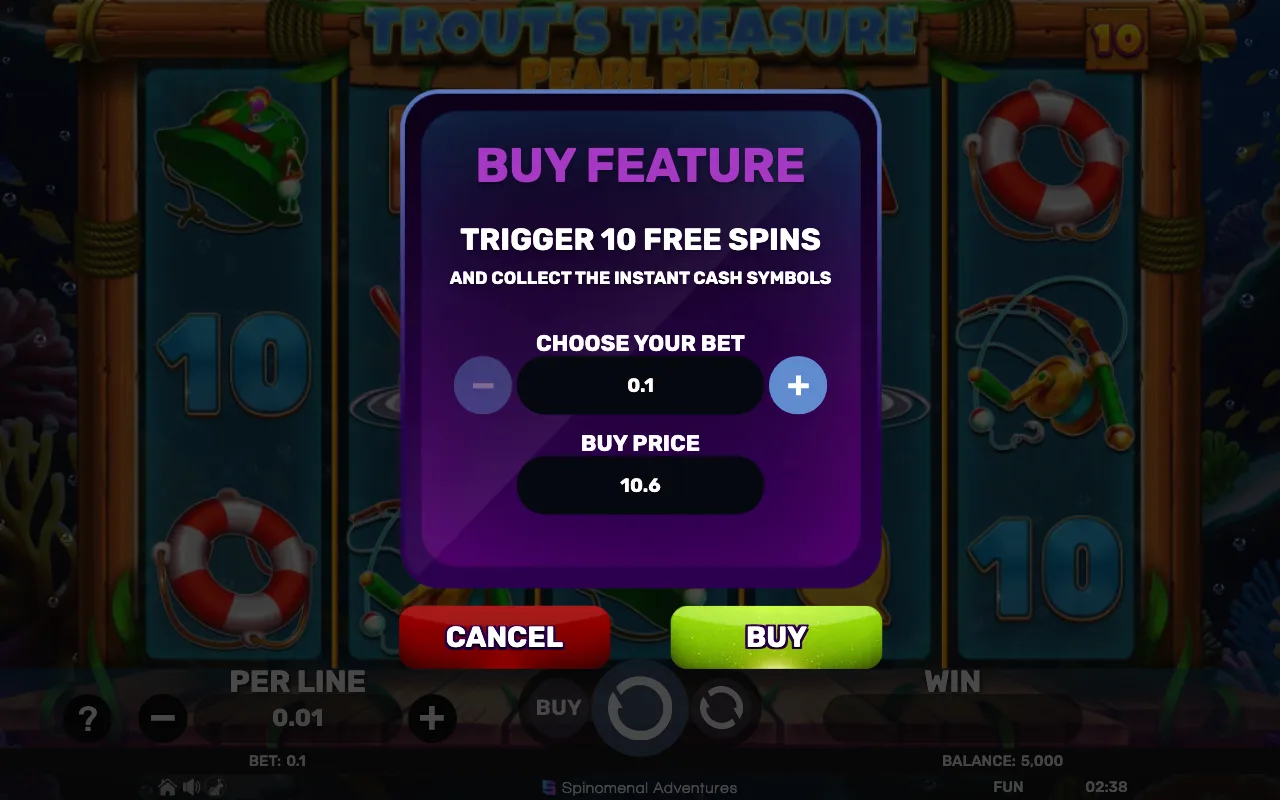 Buying the feature — Trouts Treasure Pearl Pier