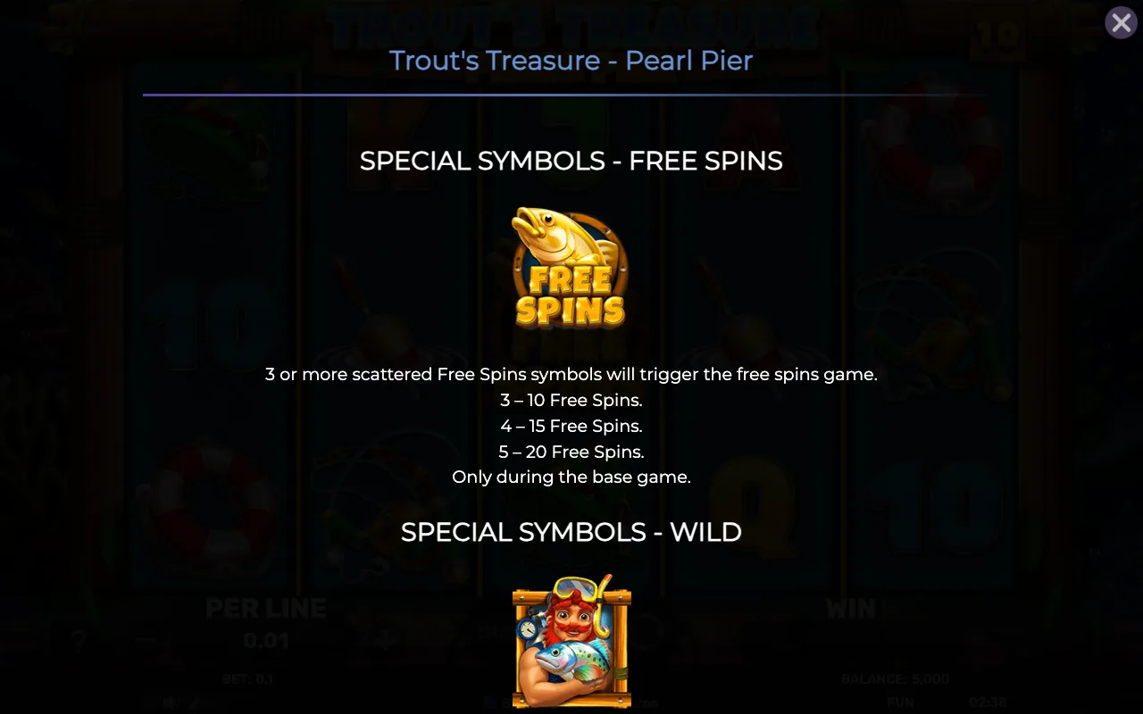 Special symbols - free spins — Trouts Treasure Pearl Pier