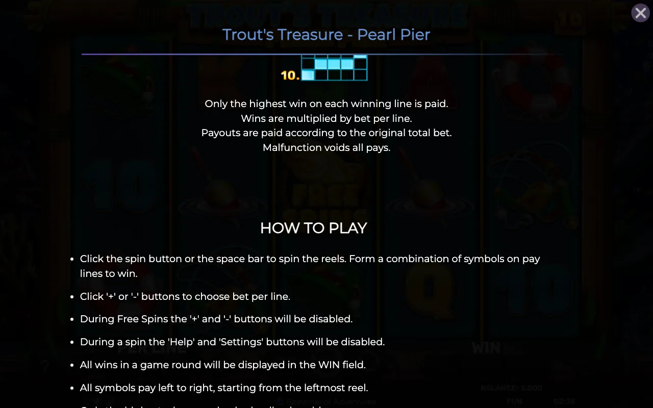 Game rules, page 6 — Trouts Treasure Pearl Pier