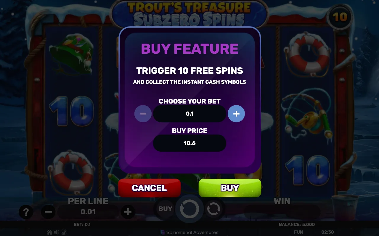 Buying the feature — Trouts Treasure Subzero Spins