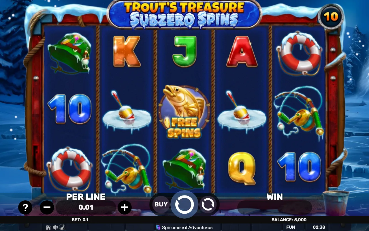 The base game — Trouts Treasure Subzero Spins