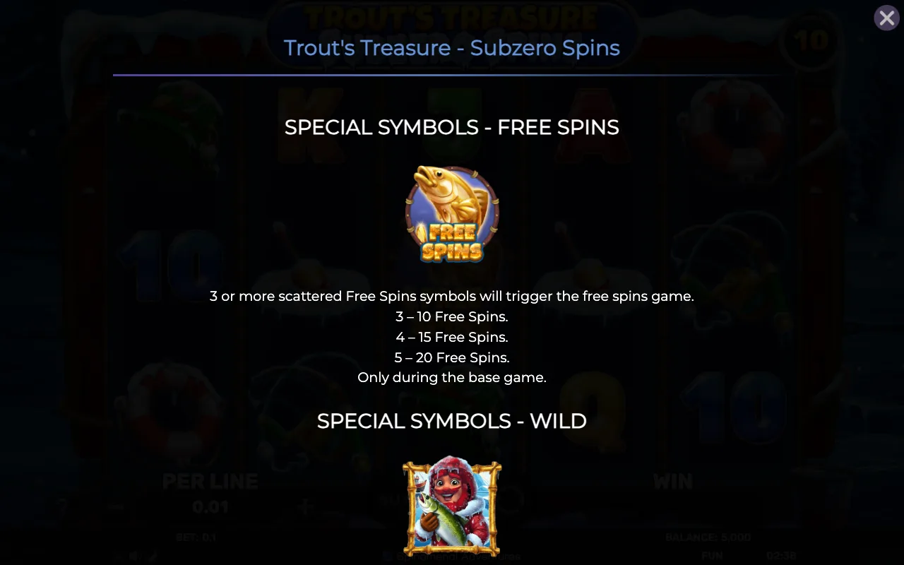 Special symbols - free spins — Trouts Treasure Subzero Spins