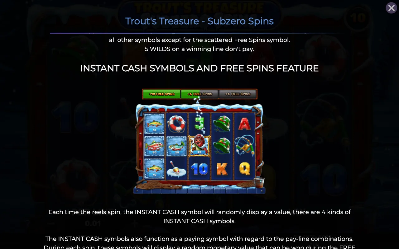 Game rules, page 2 — Trouts Treasure Subzero Spins