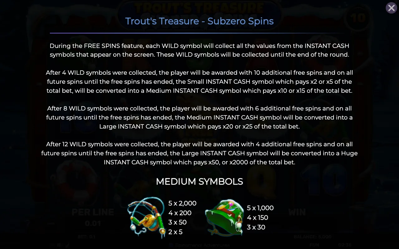 Game rules, page 3 — Trouts Treasure Subzero Spins