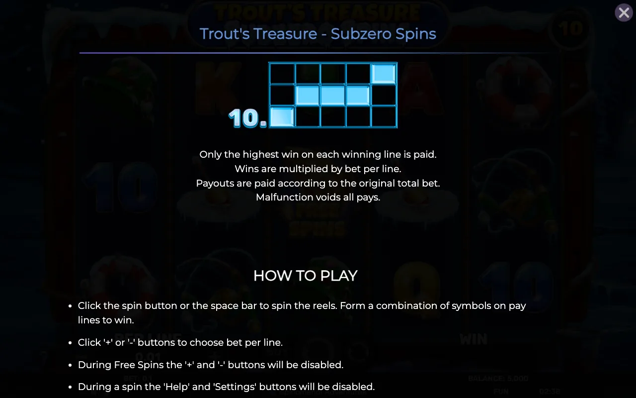 Game rules, page 6 — Trouts Treasure Subzero Spins