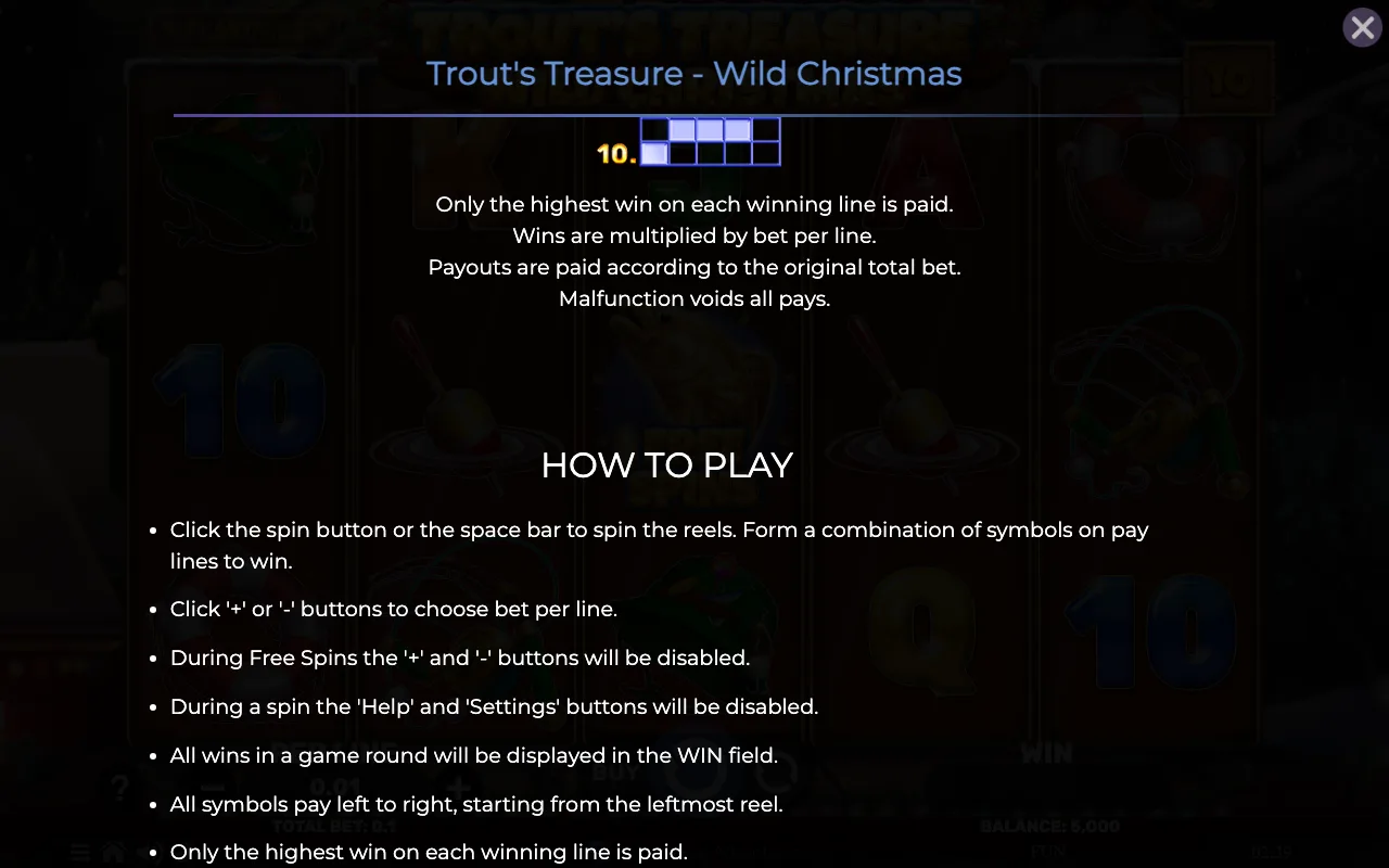 Game rules, page 6 — Trouts Treasure Wild Christmas