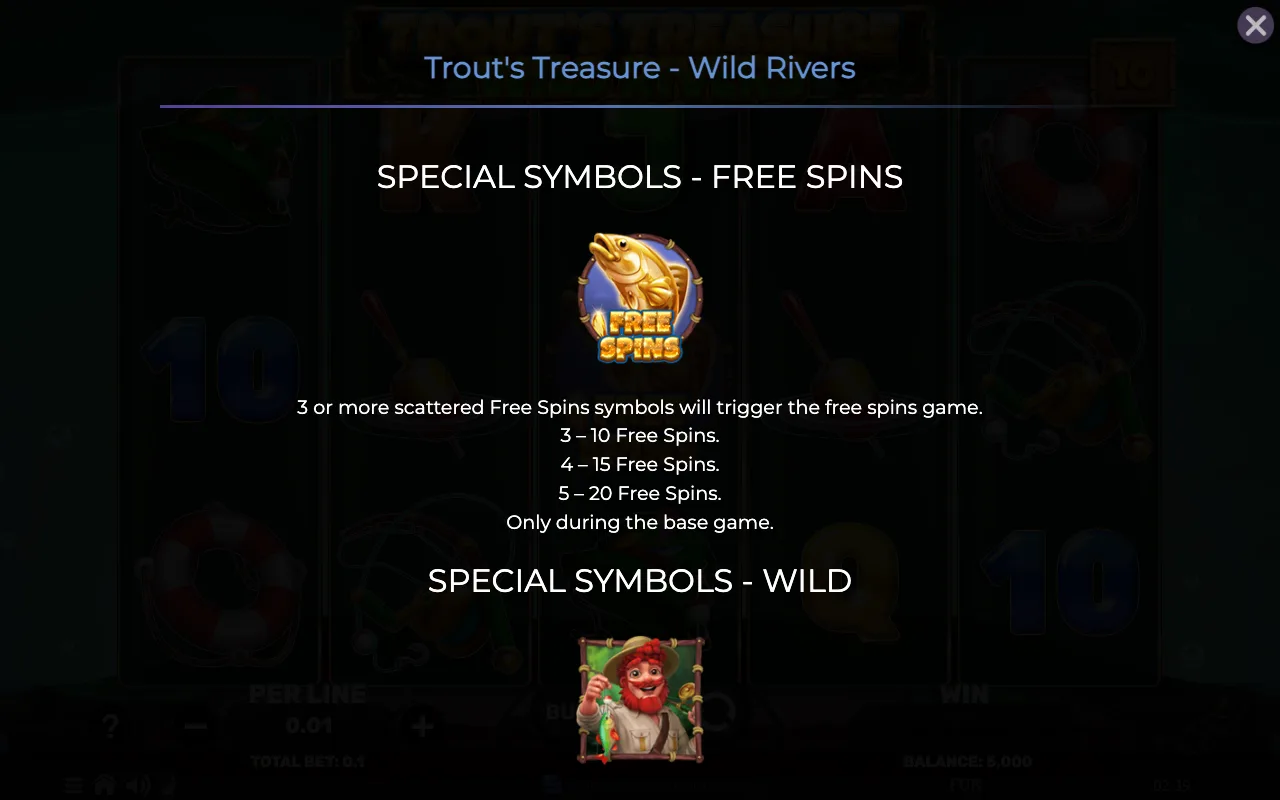 Special symbols - free spins — Trouts Treasure Wild Rivers