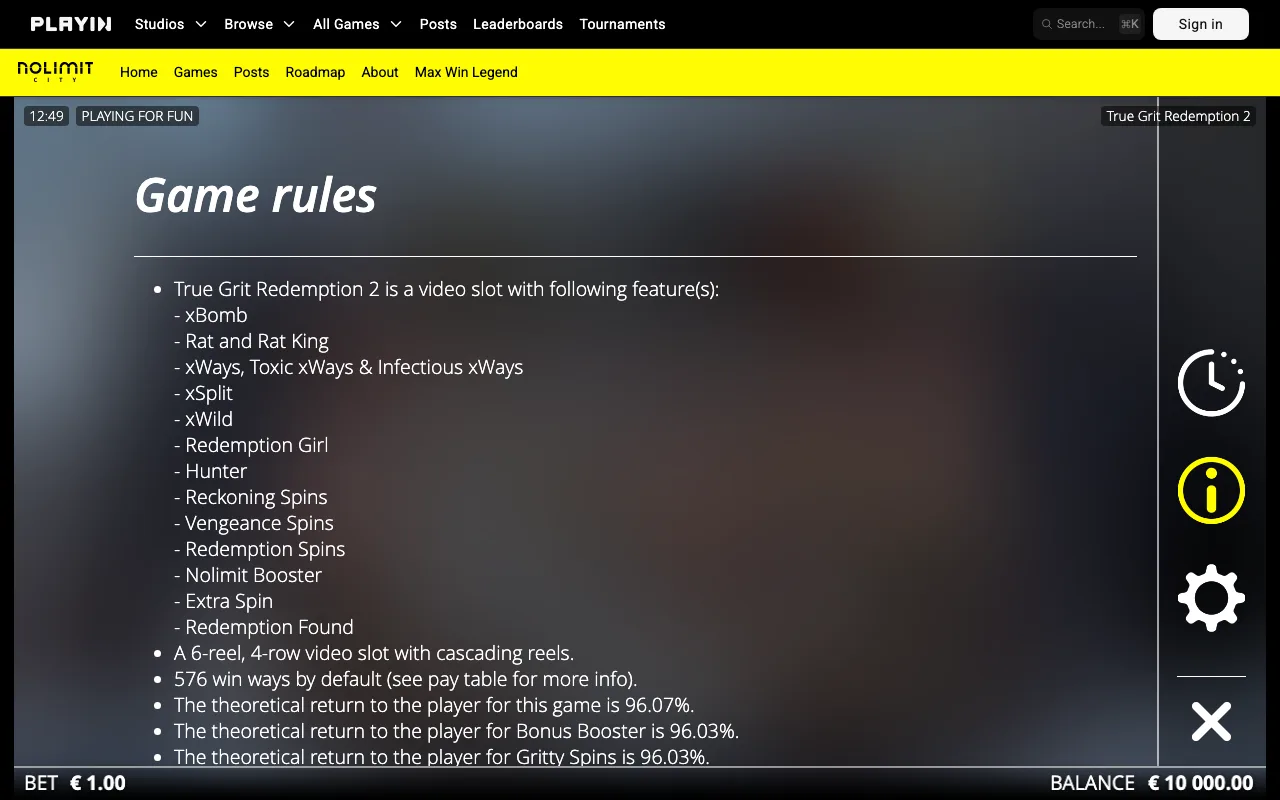 Game rules, page 1 — True Grit Redemption 2