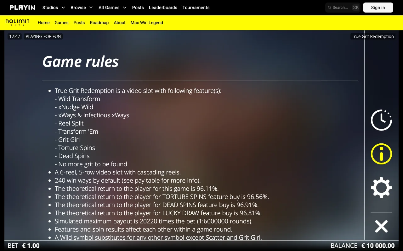 Game rules, page 1 — True Grit Redemption