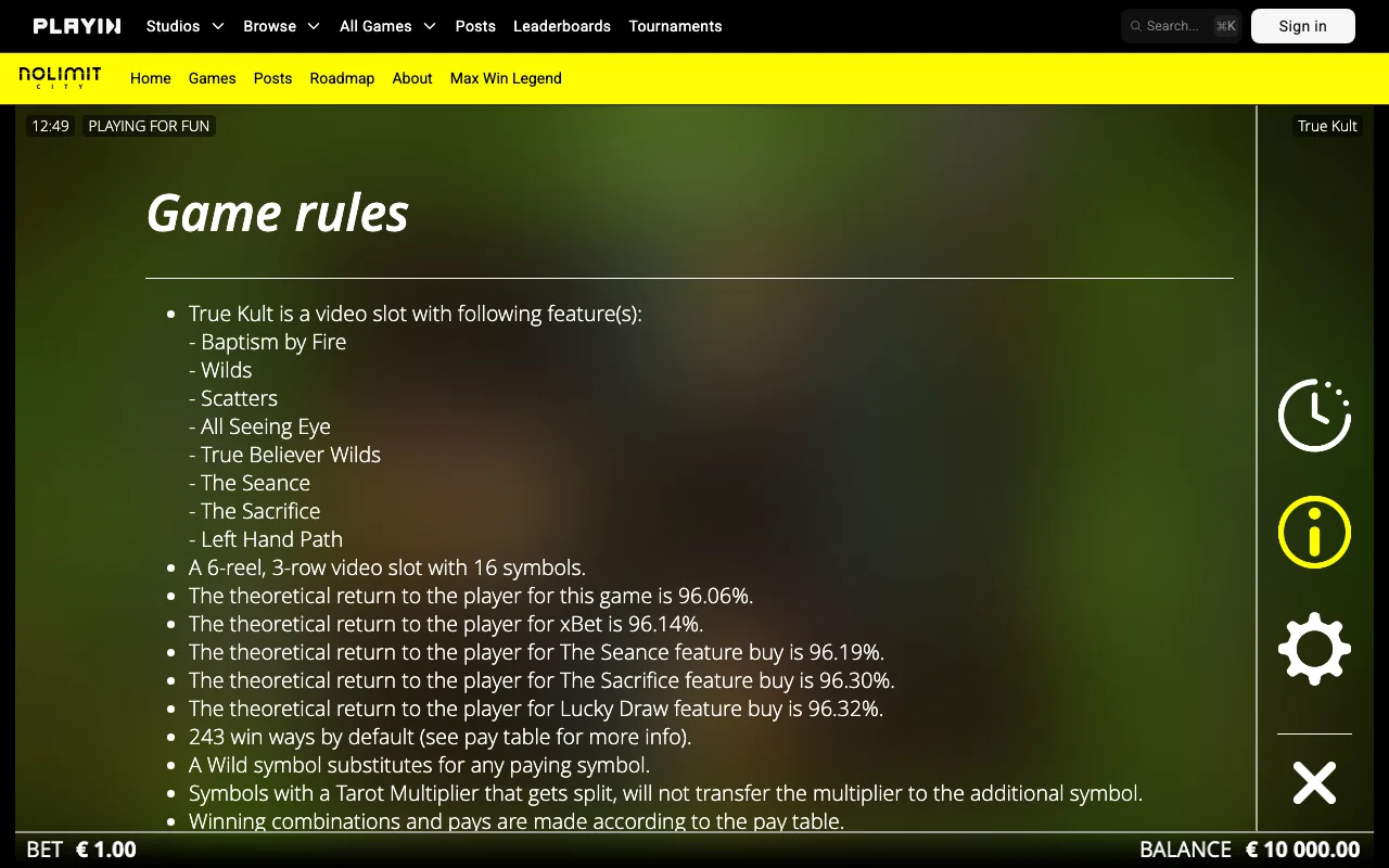 Game rules, page 1 — True Kult