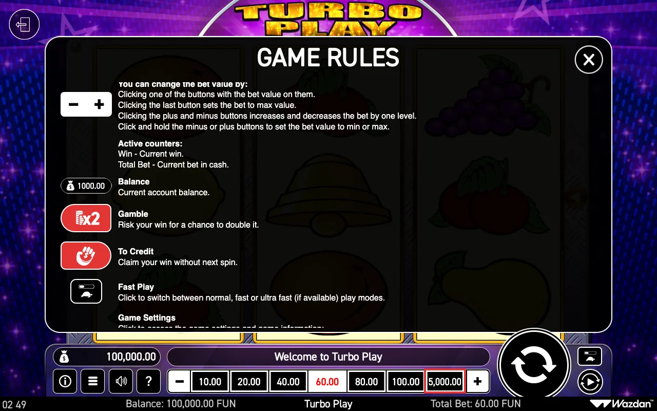 Game rules, page 5 — Turbo Play