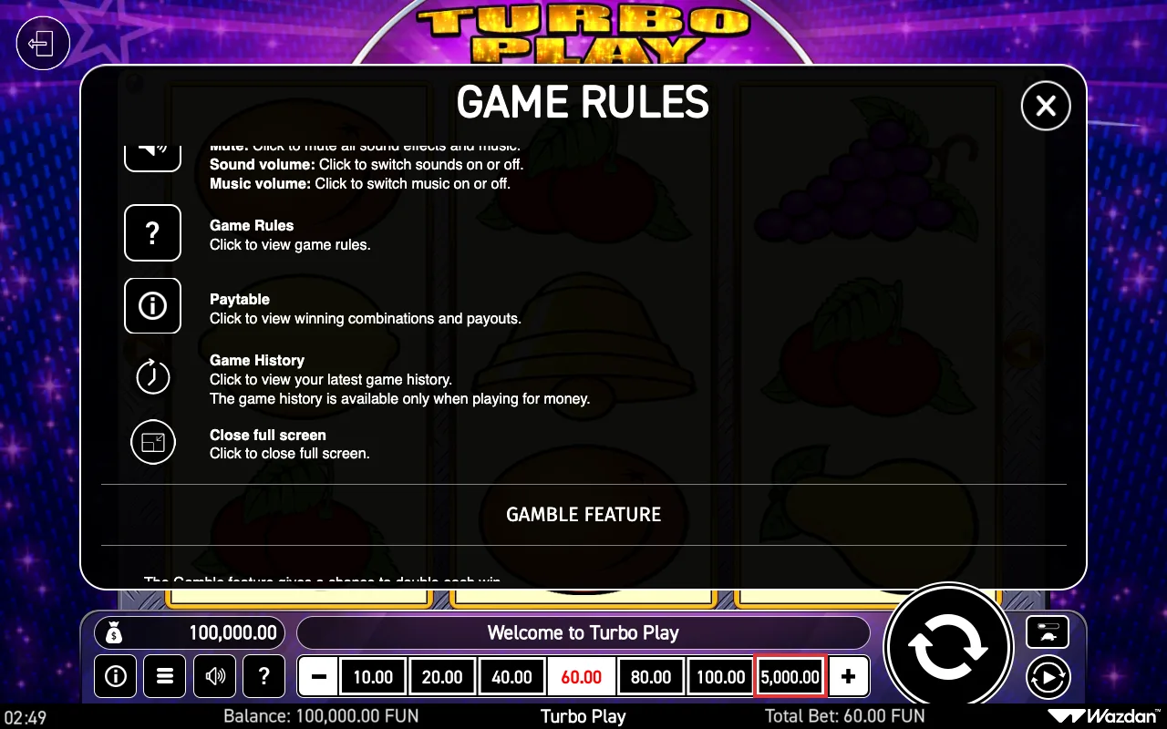 Game rules, page 6 — Turbo Play