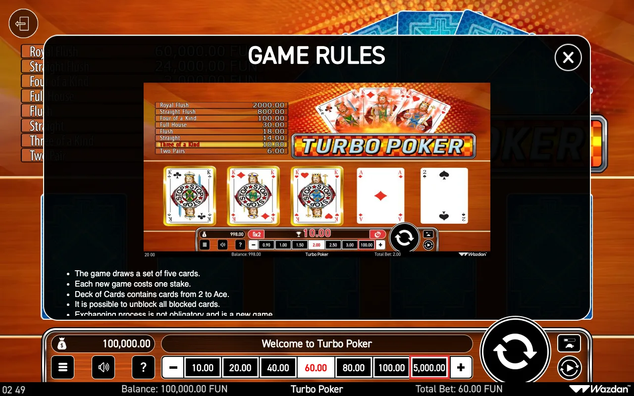 Game rules, page 1 — Turbo Poker
