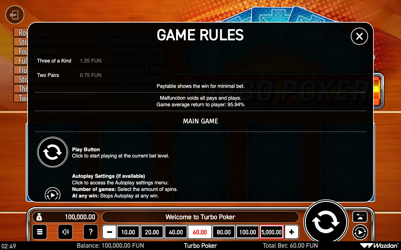 Game rules, page 2 — Turbo Poker