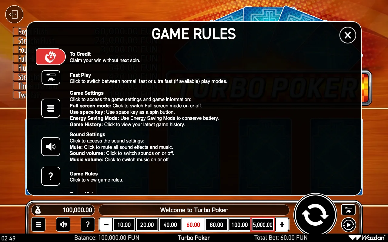 Game rules, page 3 — Turbo Poker