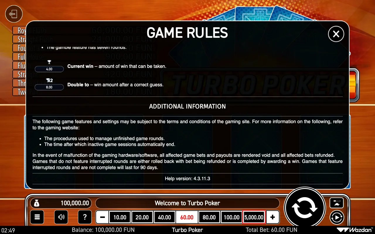 Game rules, page 4 — Turbo Poker